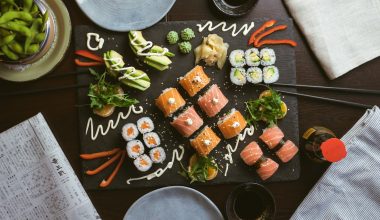 sushi on black ceramic plate